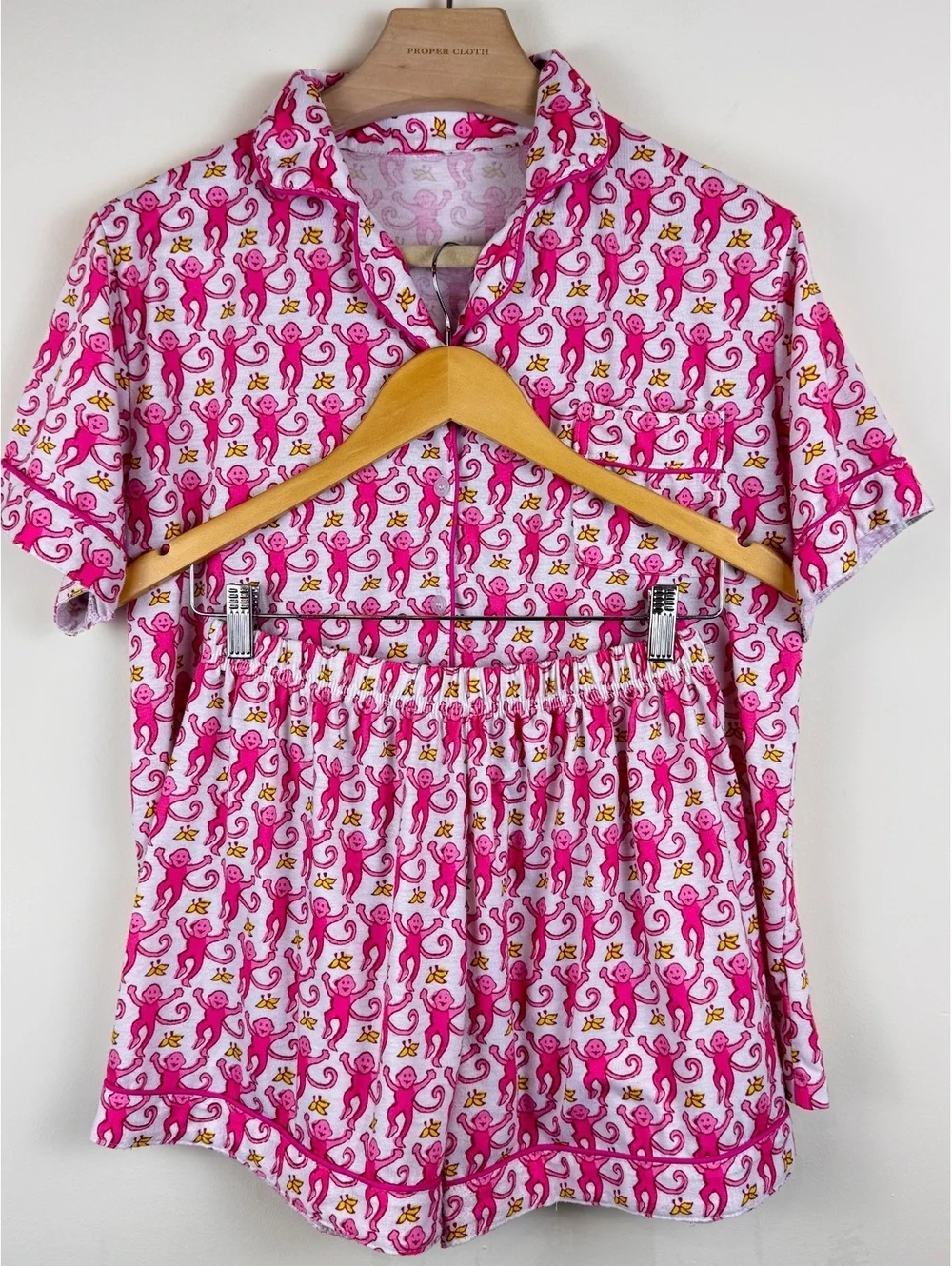 Pink Monkey Print Pajama Set Short Sleeve Top & Shorts Size L